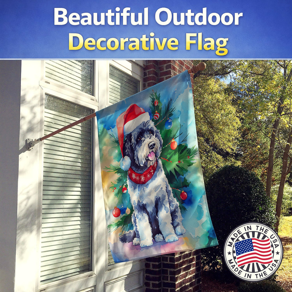 Portuguese Water Dog Christmas House Flag 28x40 Porch Sleeve Pole Decorative Outside Yard Banner Artwork Wall Hanging, Polyester