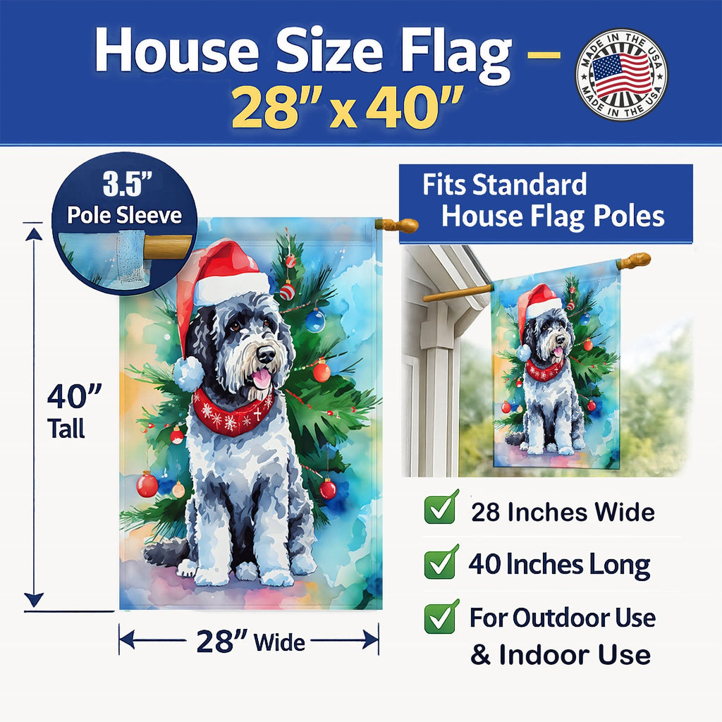 Portuguese Water Dog Christmas House Flag 28x40 Porch Sleeve Pole Decorative Outside Yard Banner Artwork Wall Hanging, Polyester