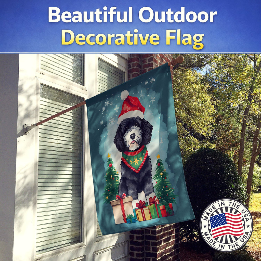Portuguese Water Dog Christmas House Flag 28x40 Porch Sleeve Pole Decorative Outside Yard Banner Artwork Wall Hanging, Polyester