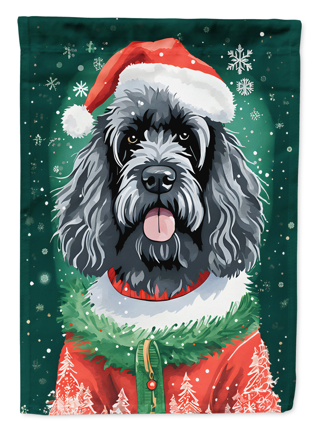 Portuguese Water Dog Christmas House Flag 28x40 Porch Sleeve Pole Decorative Outside Yard Banner Artwork Wall Hanging, Polyester