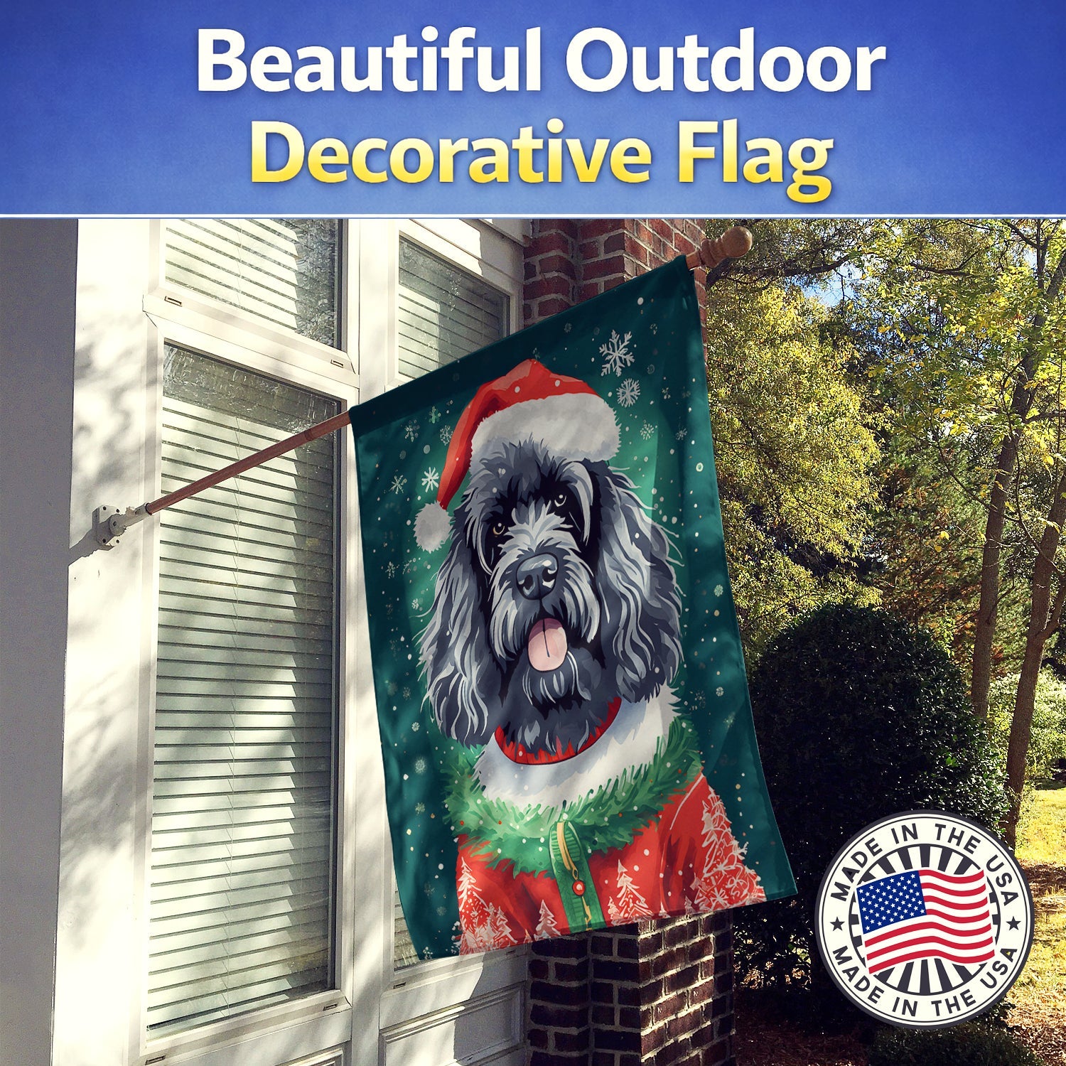 Portuguese Water Dog Christmas House Flag 28x40 Porch Sleeve Pole Decorative Outside Yard Banner Artwork Wall Hanging, Polyester