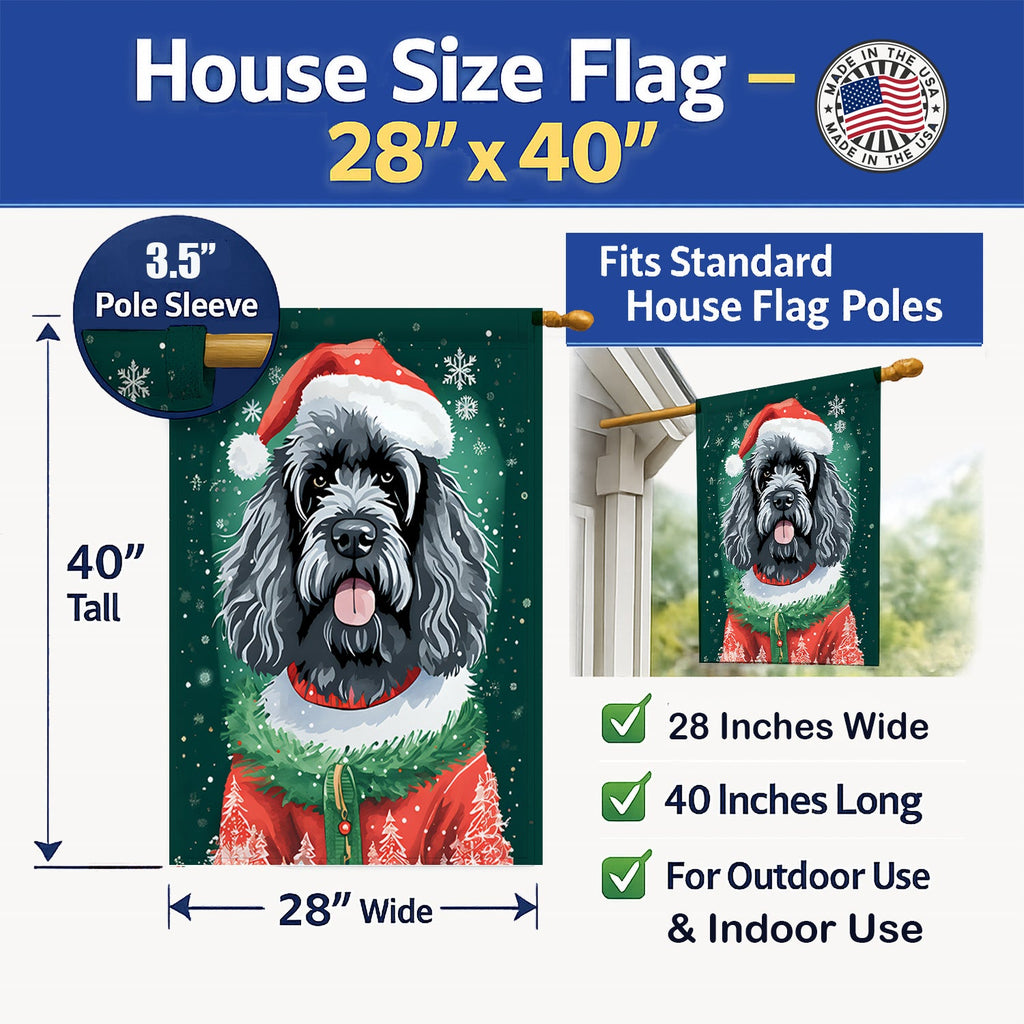 Portuguese Water Dog Christmas House Flag 28x40 Porch Sleeve Pole Decorative Outside Yard Banner Artwork Wall Hanging, Polyester