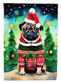 Pug Christmas House Flag 28x40 Porch Sleeve Pole Decorative Outside Yard Banner Artwork Wall Hanging, Polyester
