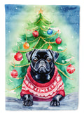 Pug Christmas House Flag 28x40 Porch Sleeve Pole Decorative Outside Yard Banner Artwork Wall Hanging, Polyester
