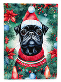 Pug Christmas House Flag 28x40 Porch Sleeve Pole Decorative Outside Yard Banner Artwork Wall Hanging, Polyester