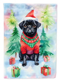 Pug Christmas House Flag 28x40 Porch Sleeve Pole Decorative Outside Yard Banner Artwork Wall Hanging, Polyester