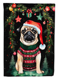 Pug Christmas House Flag 28x40 Porch Sleeve Pole Decorative Outside Yard Banner Artwork Wall Hanging, Polyester
