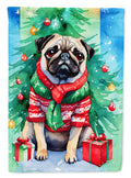 Pug Christmas House Flag 28x40 Porch Sleeve Pole Decorative Outside Yard Banner Artwork Wall Hanging, Polyester