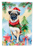 Pug Christmas House Flag 28x40 Porch Sleeve Pole Decorative Outside Yard Banner Artwork Wall Hanging, Polyester