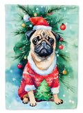 Pug Christmas House Flag 28x40 Porch Sleeve Pole Decorative Outside Yard Banner Artwork Wall Hanging, Polyester