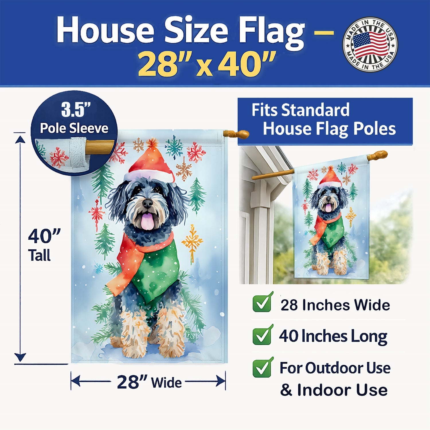 Puli Christmas House Flag 28x40 Porch Sleeve Pole Decorative Outside Yard Banner Artwork Wall Hanging, Polyester
