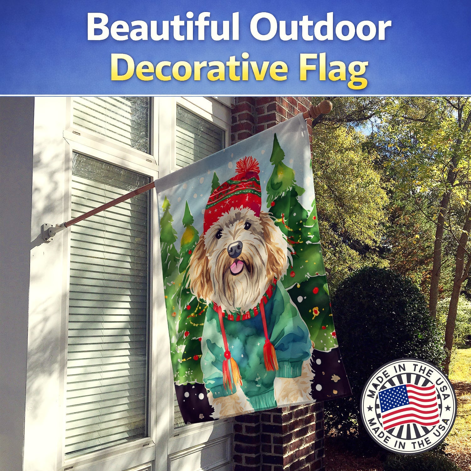 Puli Christmas House Flag 28x40 Porch Sleeve Pole Decorative Outside Yard Banner Artwork Wall Hanging, Polyester