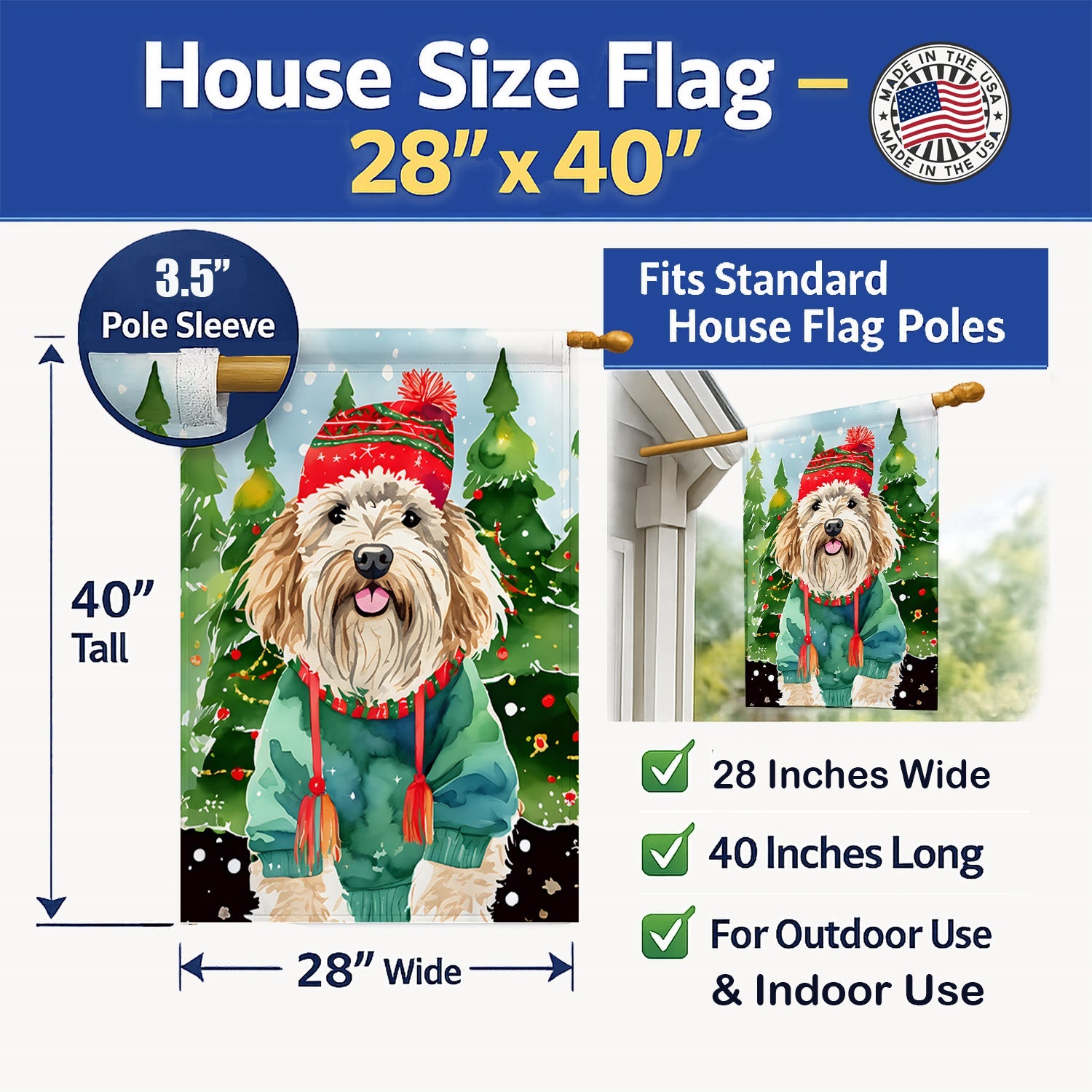 Puli Christmas House Flag 28x40 Porch Sleeve Pole Decorative Outside Yard Banner Artwork Wall Hanging, Polyester