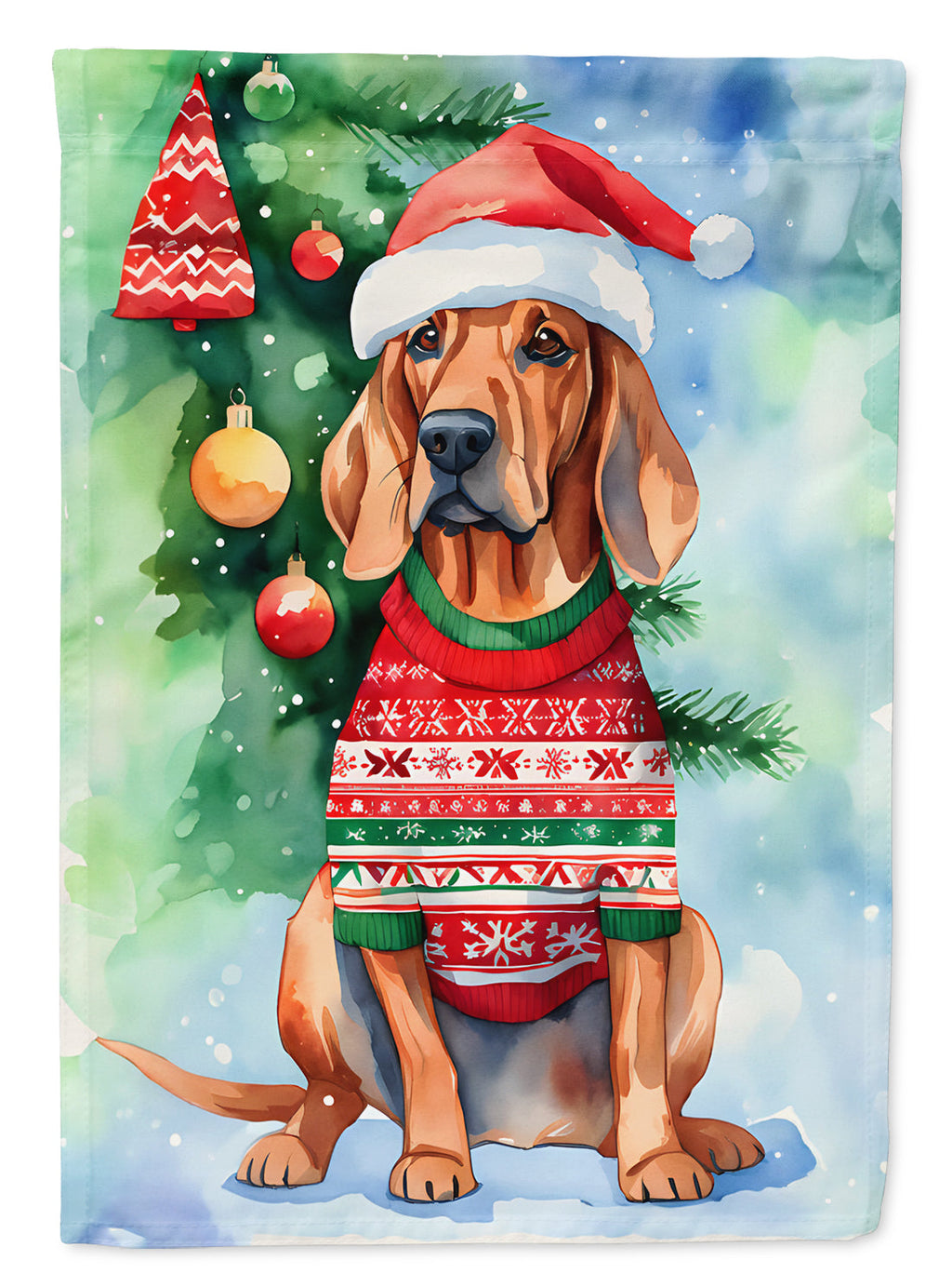Redbone Coonhound Christmas House Flag 28x40 Porch Sleeve Pole Decorative Outside Yard Banner Artwork Wall Hanging, Polyester