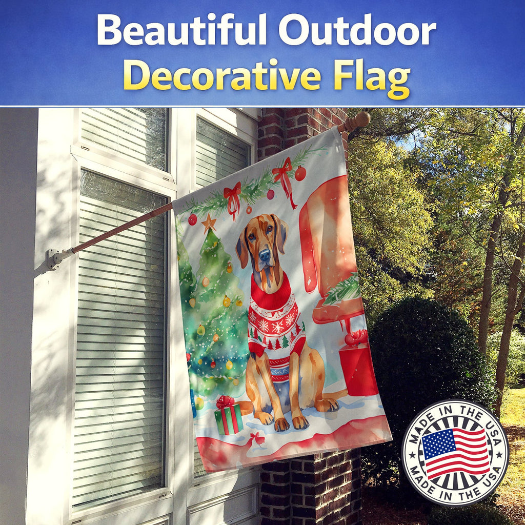 Redbone Coonhound Christmas House Flag 28x40 Porch Sleeve Pole Decorative Outside Yard Banner Artwork Wall Hanging, Polyester