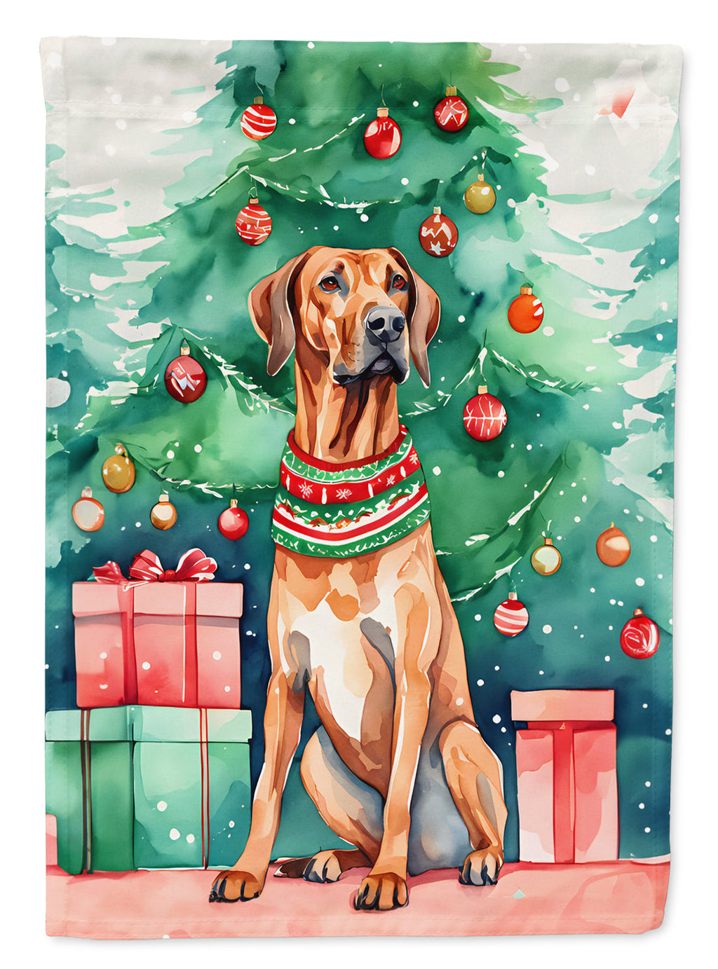 Rhodesian Ridgeback Christmas House Flag 28x40 Porch Sleeve Pole Decorative Outside Yard Banner Artwork Wall Hanging, Polyester