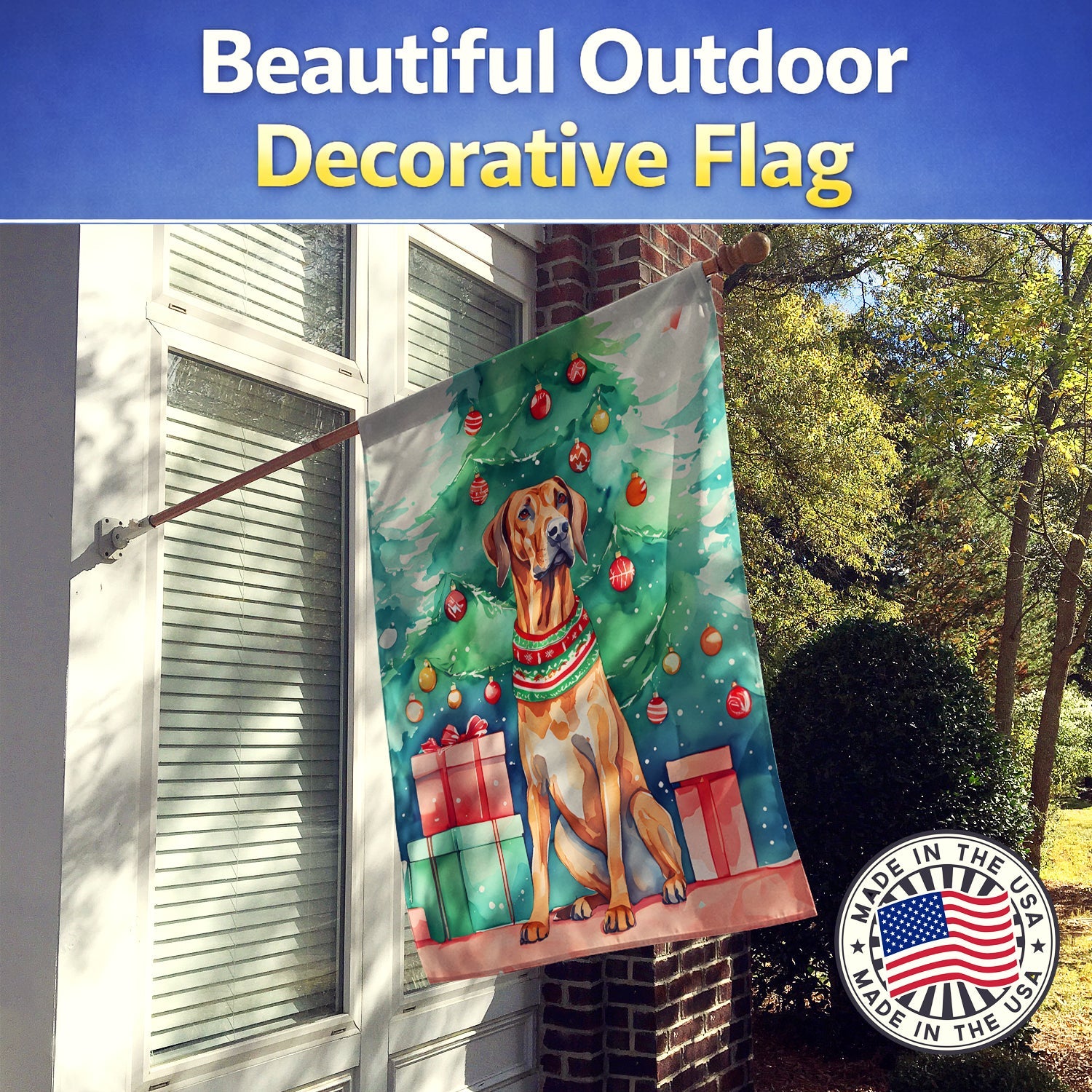 Rhodesian Ridgeback Christmas House Flag 28x40 Porch Sleeve Pole Decorative Outside Yard Banner Artwork Wall Hanging, Polyester