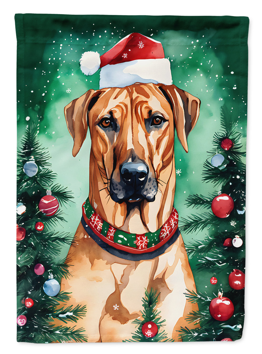 Rhodesian Ridgeback Christmas House Flag 28x40 Porch Sleeve Pole Decorative Outside Yard Banner Artwork Wall Hanging, Polyester