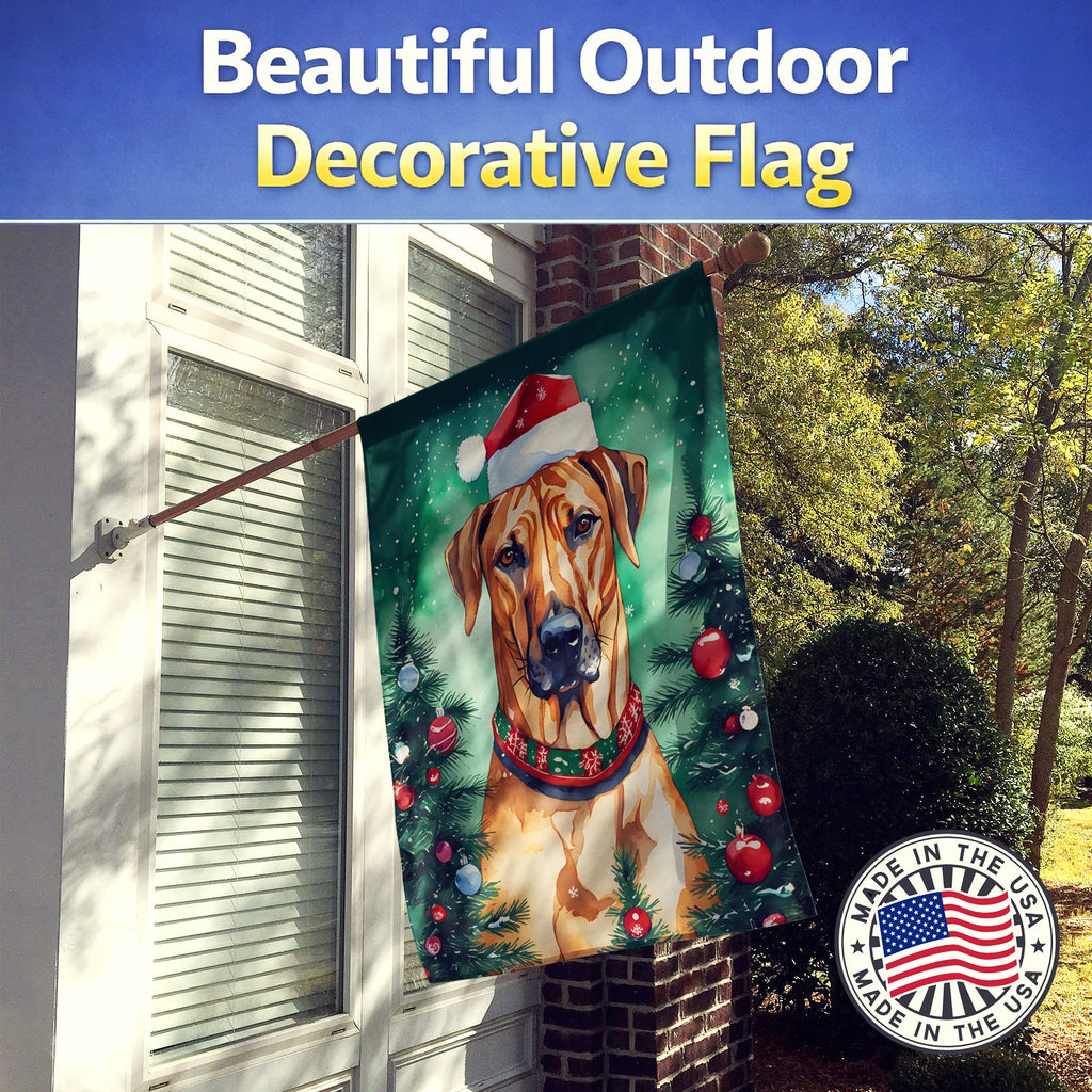 Rhodesian Ridgeback Christmas House Flag 28x40 Porch Sleeve Pole Decorative Outside Yard Banner Artwork Wall Hanging, Polyester