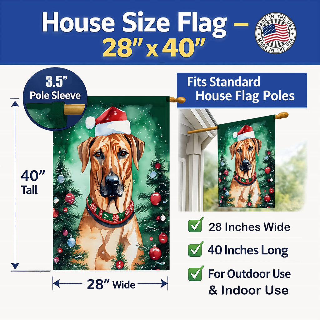 Rhodesian Ridgeback Christmas House Flag 28x40 Porch Sleeve Pole Decorative Outside Yard Banner Artwork Wall Hanging, Polyester