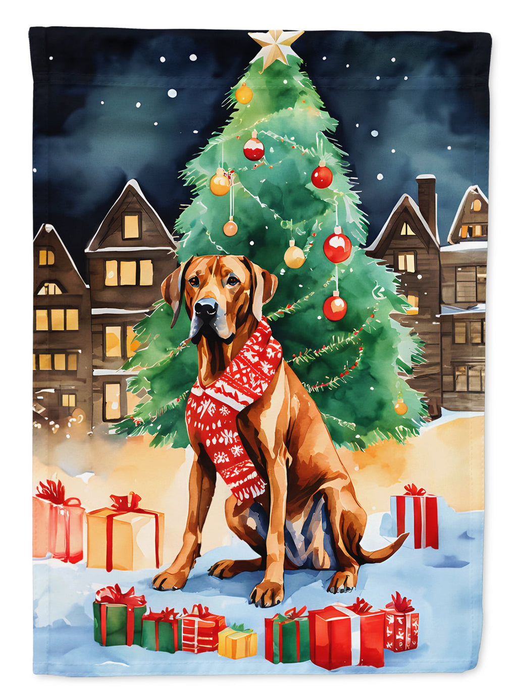 Rhodesian Ridgeback Christmas House Flag 28x40 Porch Sleeve Pole Decorative Outside Yard Banner Artwork Wall Hanging, Polyester