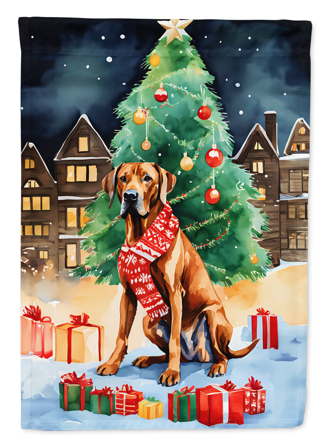 Rhodesian Ridgeback Christmas House Flag 28x40 Porch Sleeve Pole Decorative Outside Yard Banner Artwork Wall Hanging, Polyester