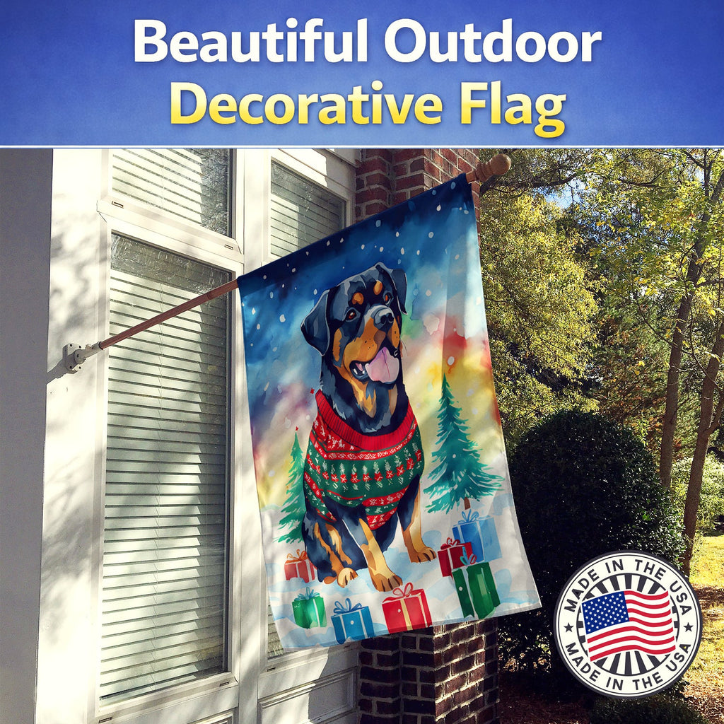 Rottweiler Christmas House Flag 28x40 Porch Sleeve Pole Decorative Outside Yard Banner Artwork Wall Hanging, Polyester
