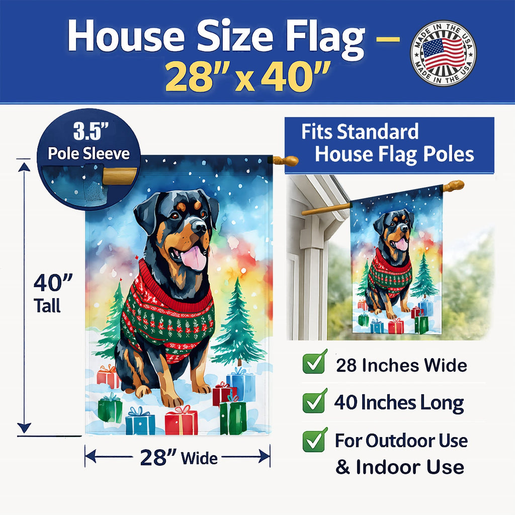 Rottweiler Christmas House Flag 28x40 Porch Sleeve Pole Decorative Outside Yard Banner Artwork Wall Hanging, Polyester