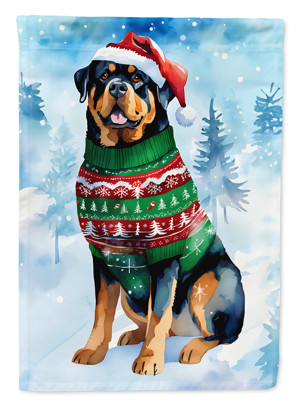 Rottweiler Christmas House Flag 28x40 Porch Sleeve Pole Decorative Outside Yard Banner Artwork Wall Hanging, Polyester