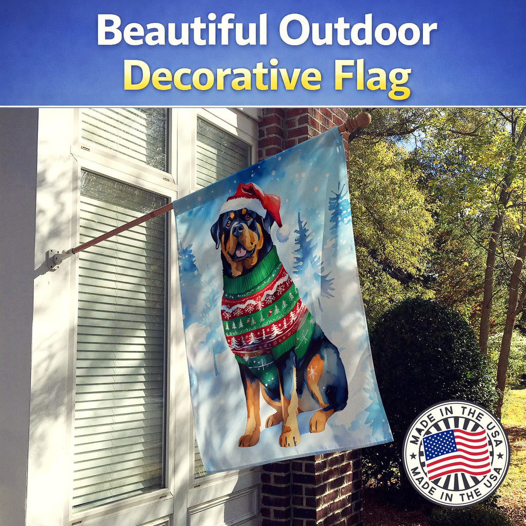 Rottweiler Christmas House Flag 28x40 Porch Sleeve Pole Decorative Outside Yard Banner Artwork Wall Hanging, Polyester
