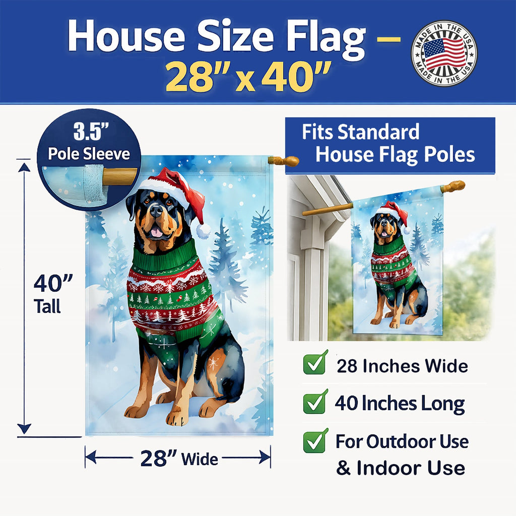 Rottweiler Christmas House Flag 28x40 Porch Sleeve Pole Decorative Outside Yard Banner Artwork Wall Hanging, Polyester