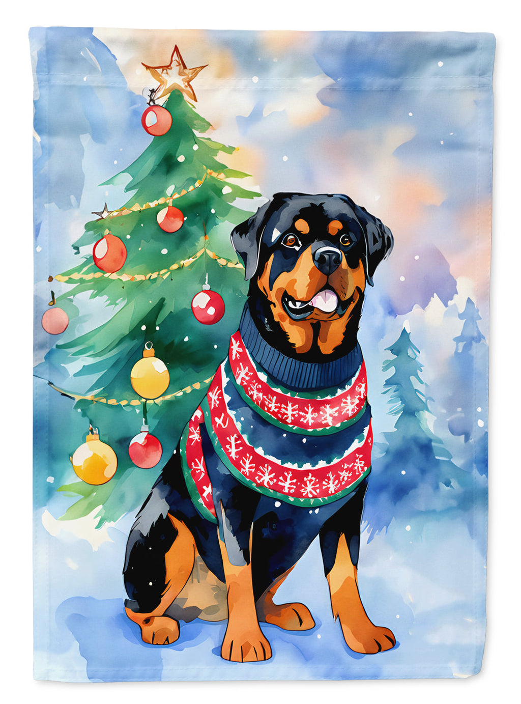 Rottweiler Christmas House Flag 28x40 Porch Sleeve Pole Decorative Outside Yard Banner Artwork Wall Hanging, Polyester