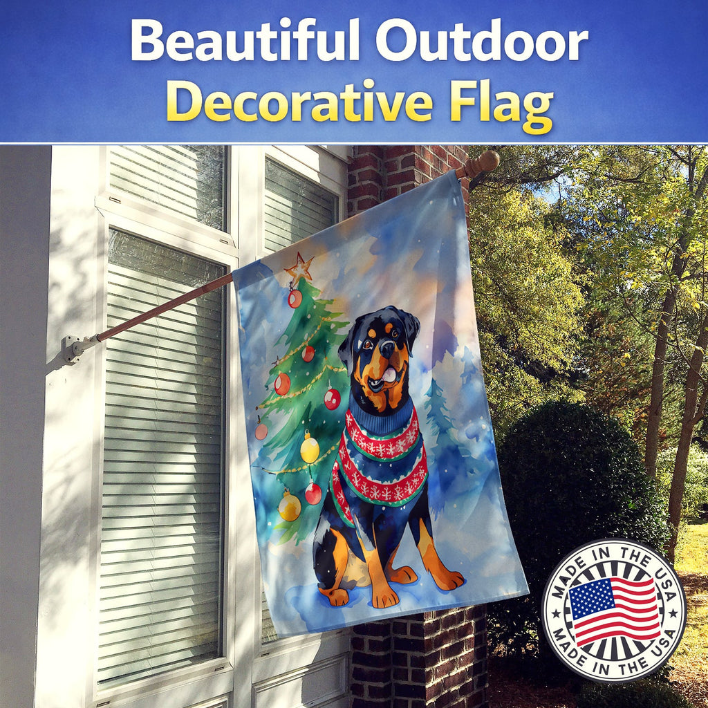 Rottweiler Christmas House Flag 28x40 Porch Sleeve Pole Decorative Outside Yard Banner Artwork Wall Hanging, Polyester
