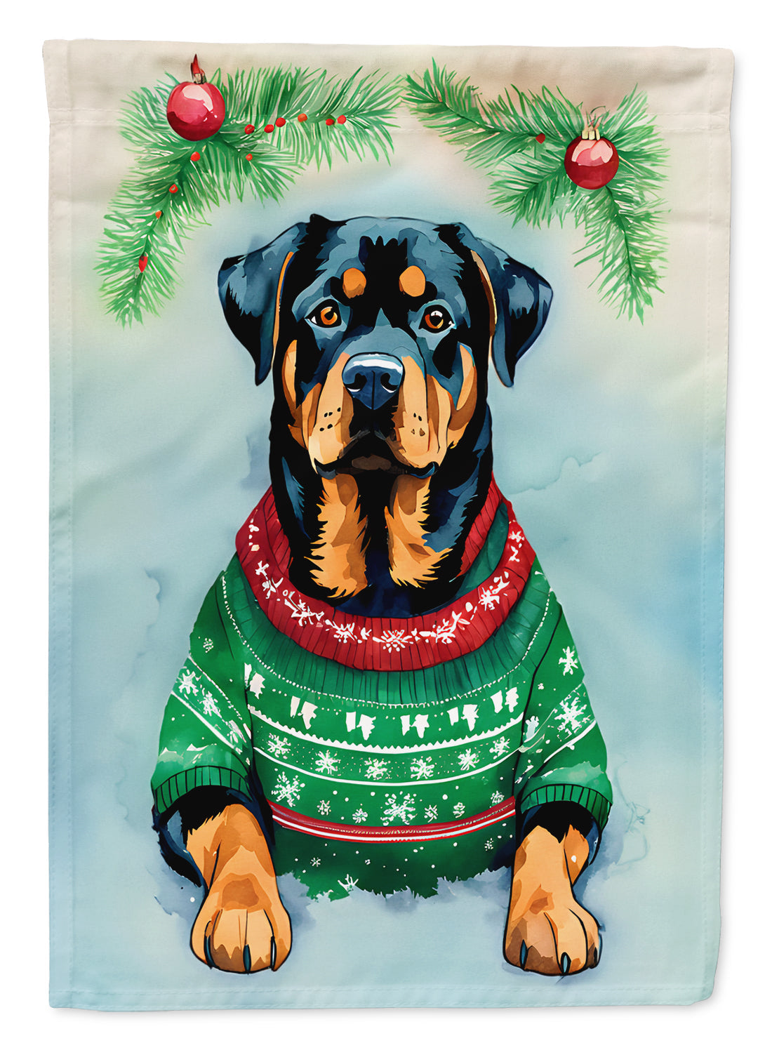Rottweiler Christmas House Flag 28x40 Porch Sleeve Pole Decorative Outside Yard Banner Artwork Wall Hanging, Polyester