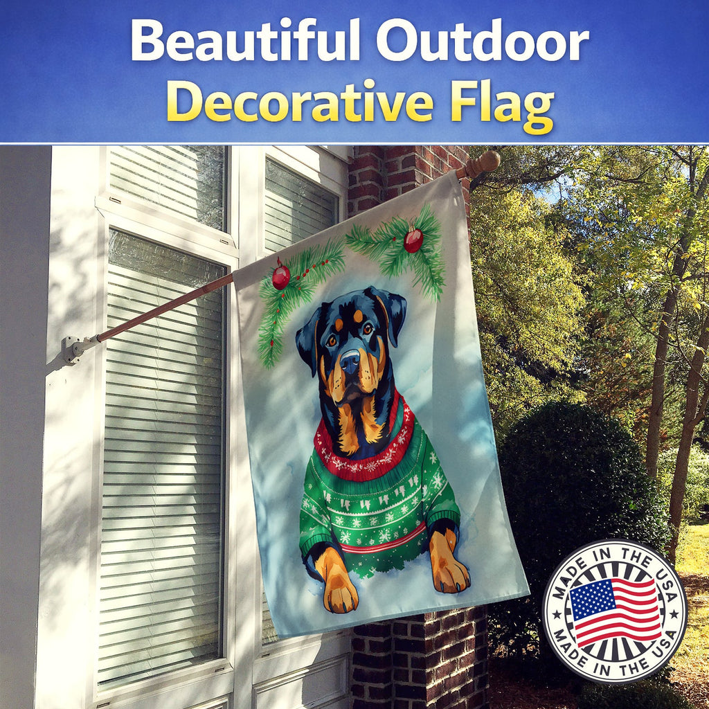 Rottweiler Christmas House Flag 28x40 Porch Sleeve Pole Decorative Outside Yard Banner Artwork Wall Hanging, Polyester
