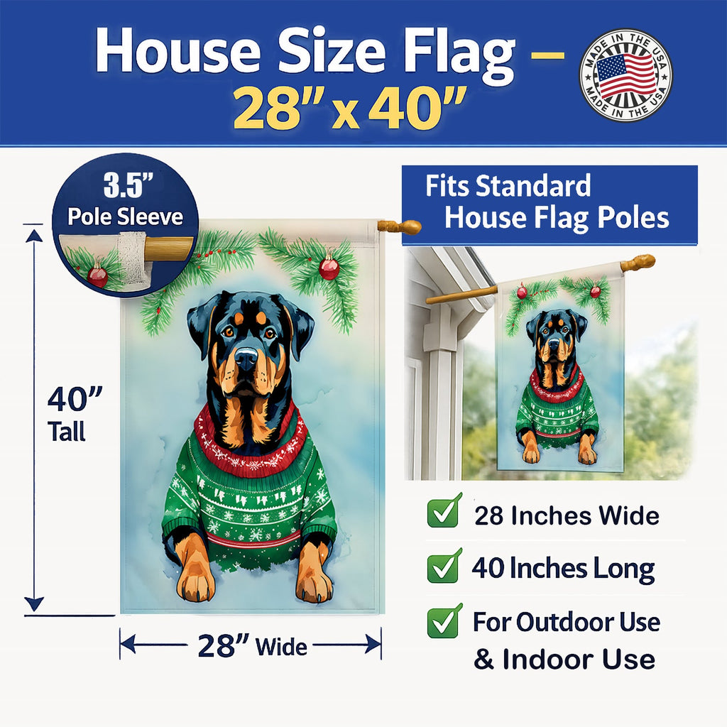 Rottweiler Christmas House Flag 28x40 Porch Sleeve Pole Decorative Outside Yard Banner Artwork Wall Hanging, Polyester