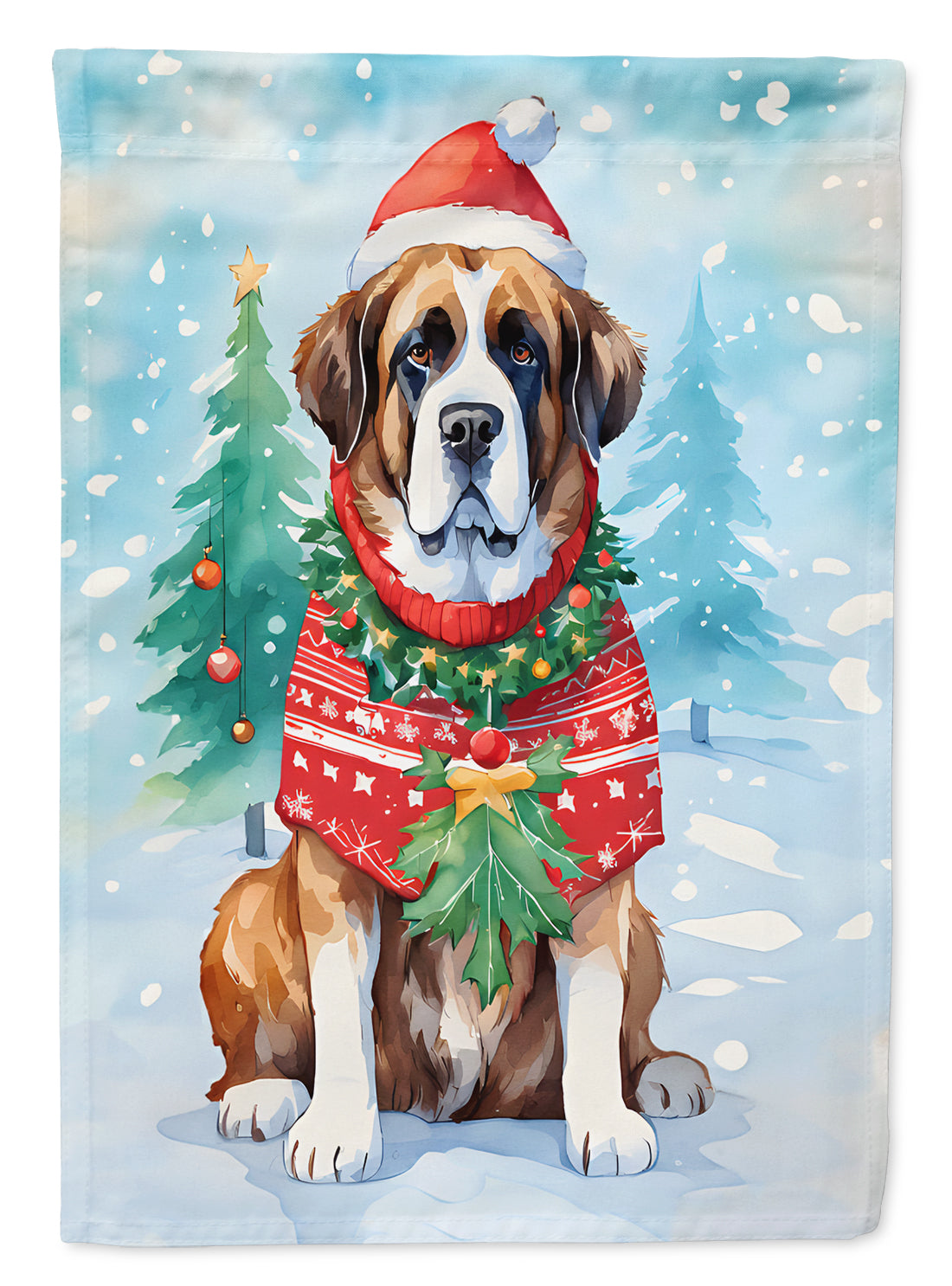 Saint Bernard Christmas House Flag 28x40 Porch Sleeve Pole Decorative Outside Yard Banner Artwork Wall Hanging, Polyester