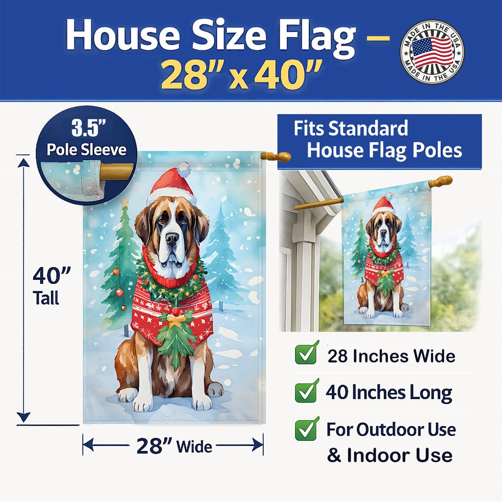 Saint Bernard Christmas House Flag 28x40 Porch Sleeve Pole Decorative Outside Yard Banner Artwork Wall Hanging, Polyester