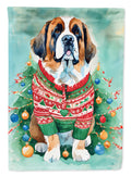 Saint Bernard Christmas House Flag 28x40 Porch Sleeve Pole Decorative Outside Yard Banner Artwork Wall Hanging, Polyester