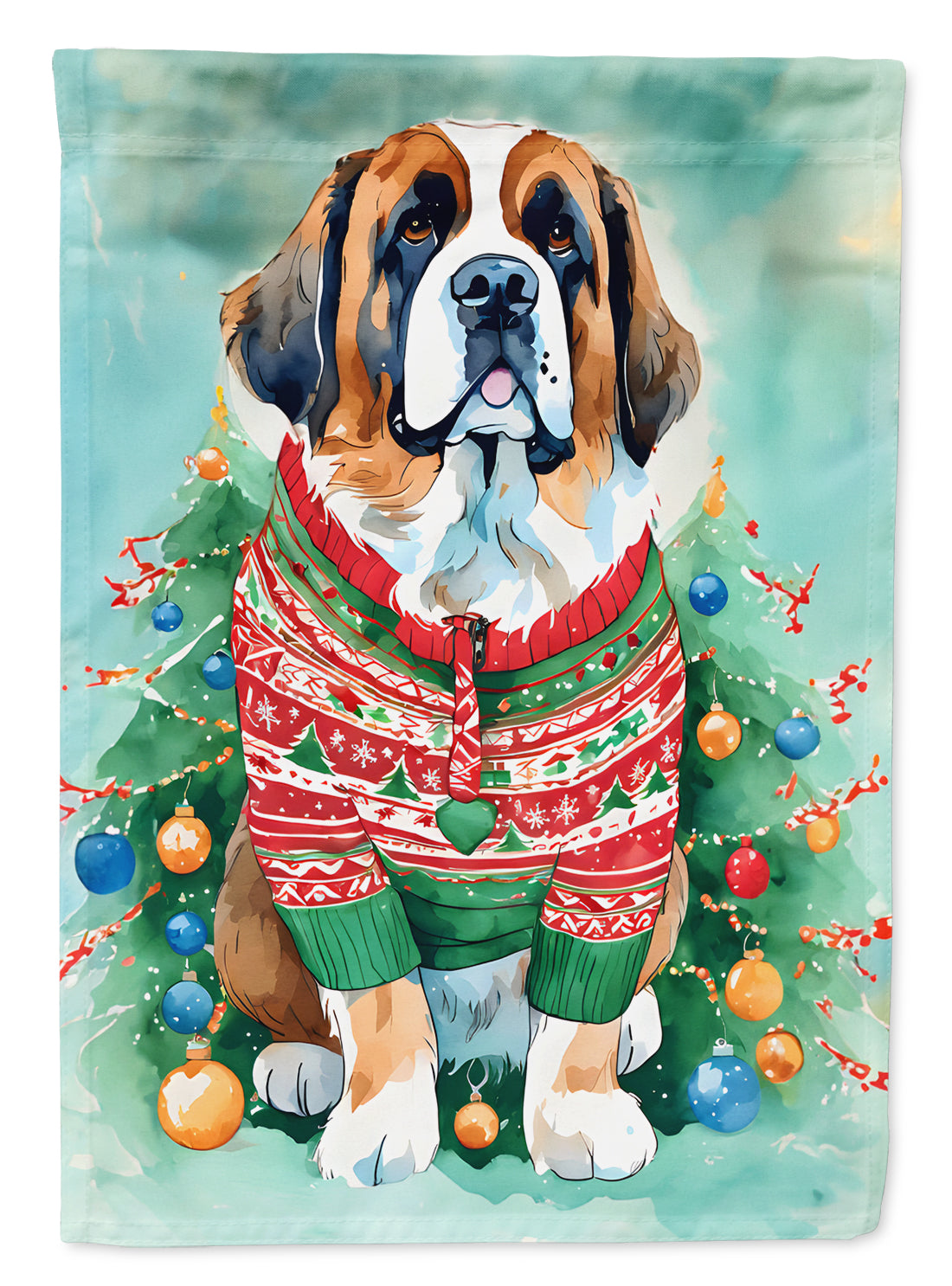 Saint Bernard Christmas House Flag 28x40 Porch Sleeve Pole Decorative Outside Yard Banner Artwork Wall Hanging, Polyester