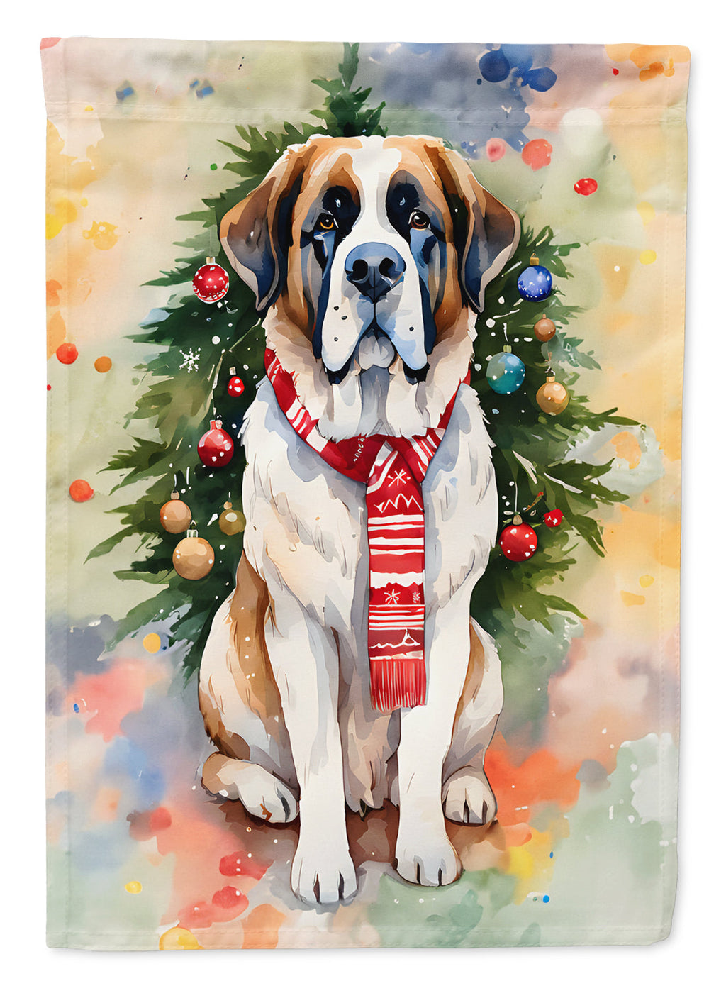 Saint Bernard Christmas House Flag 28x40 Porch Sleeve Pole Decorative Outside Yard Banner Artwork Wall Hanging, Polyester