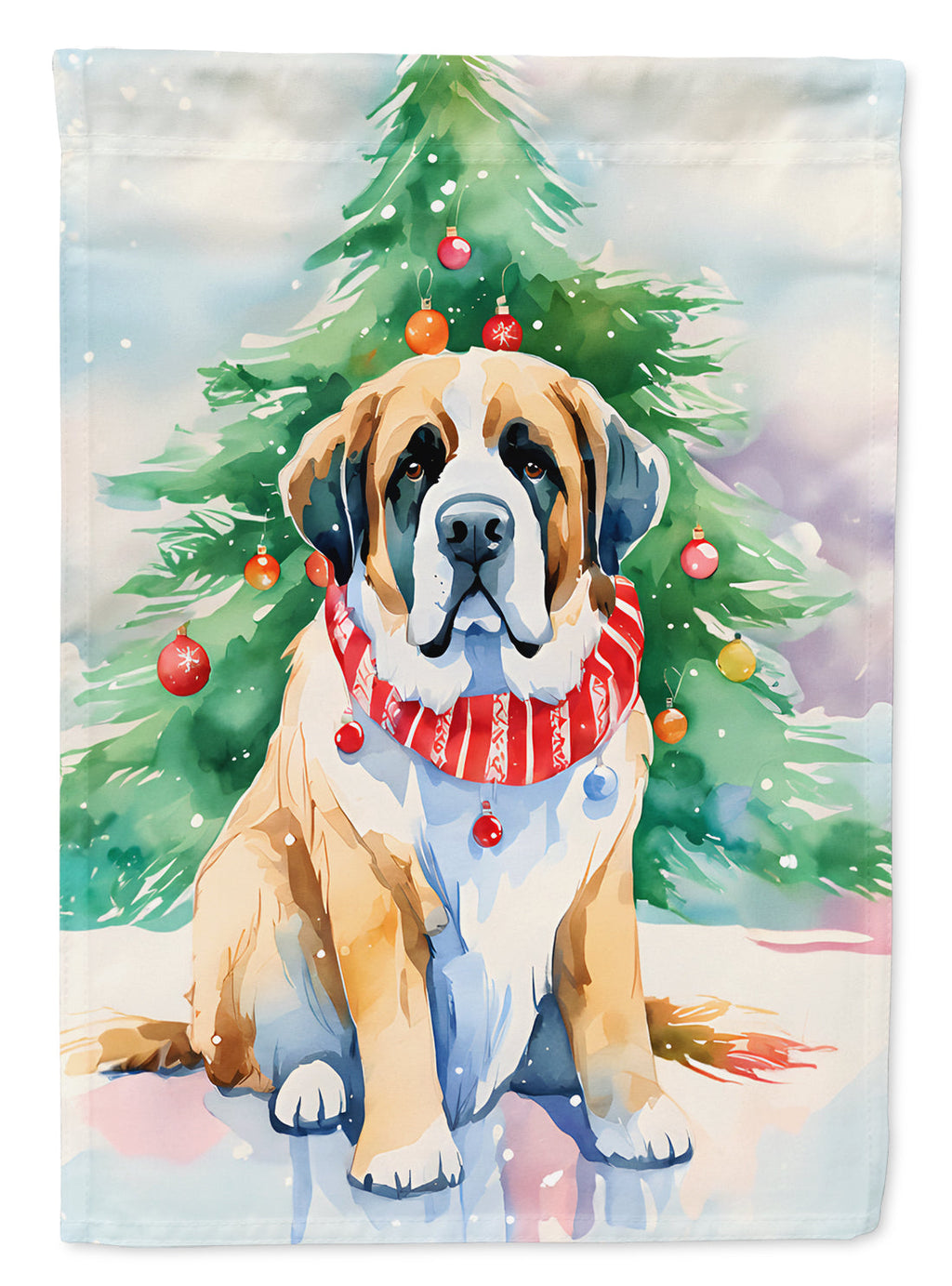 Saint Bernard Christmas House Flag 28x40 Porch Sleeve Pole Decorative Outside Yard Banner Artwork Wall Hanging, Polyester