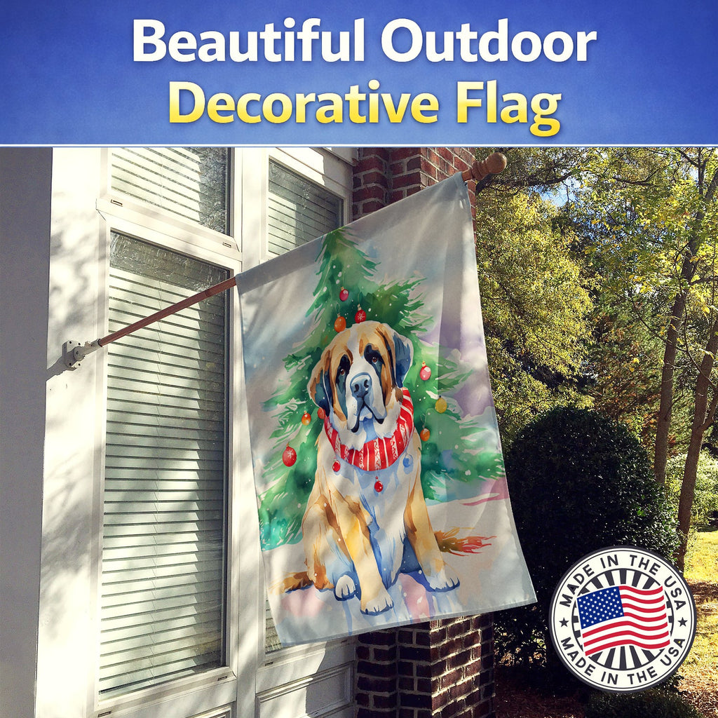 Saint Bernard Christmas House Flag 28x40 Porch Sleeve Pole Decorative Outside Yard Banner Artwork Wall Hanging, Polyester