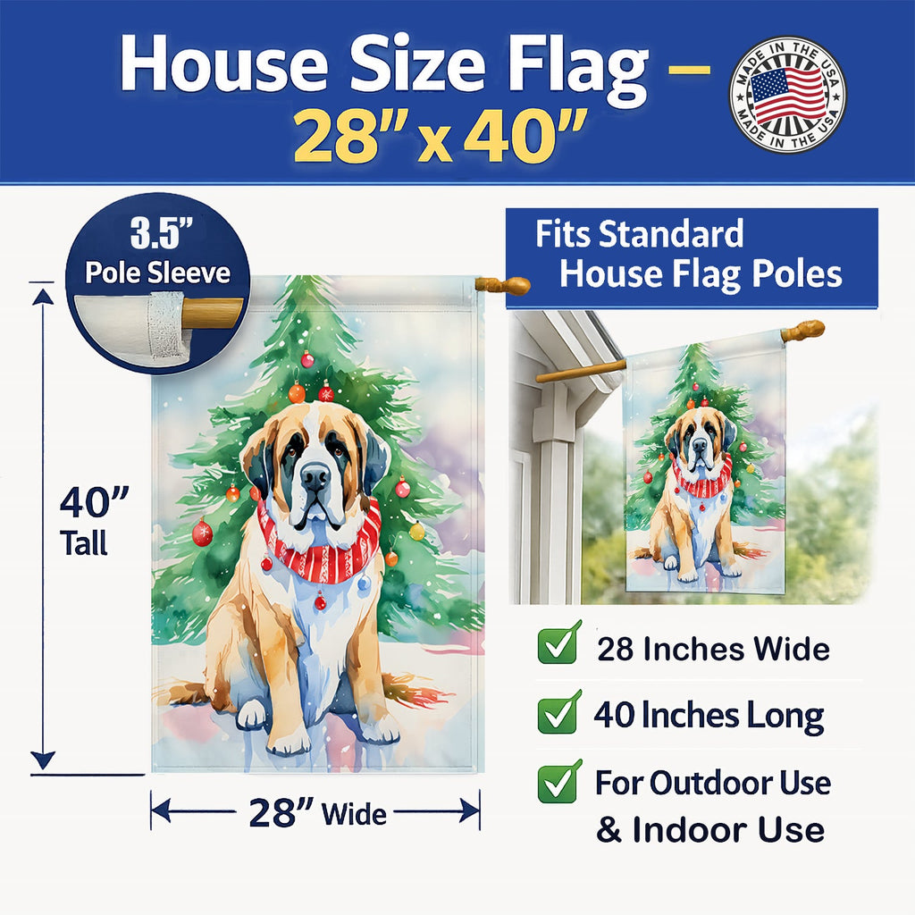 Saint Bernard Christmas House Flag 28x40 Porch Sleeve Pole Decorative Outside Yard Banner Artwork Wall Hanging, Polyester