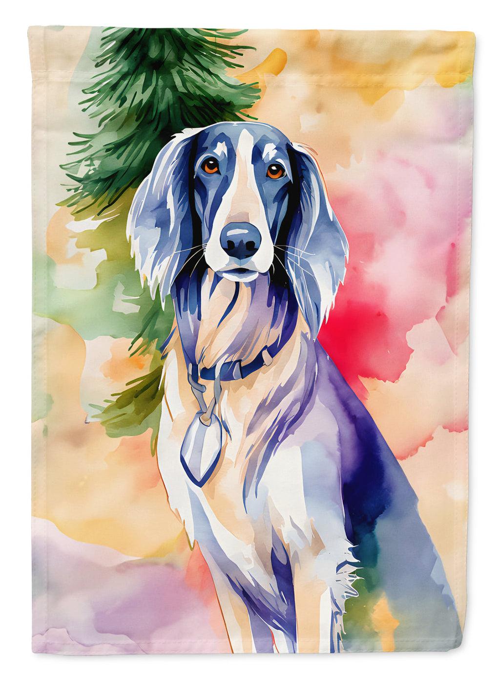 Saluki Christmas House Flag 28x40 Porch Sleeve Pole Decorative Outside Yard Banner Artwork Wall Hanging, Polyester