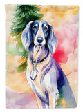 Saluki Christmas House Flag 28x40 Porch Sleeve Pole Decorative Outside Yard Banner Artwork Wall Hanging, Polyester