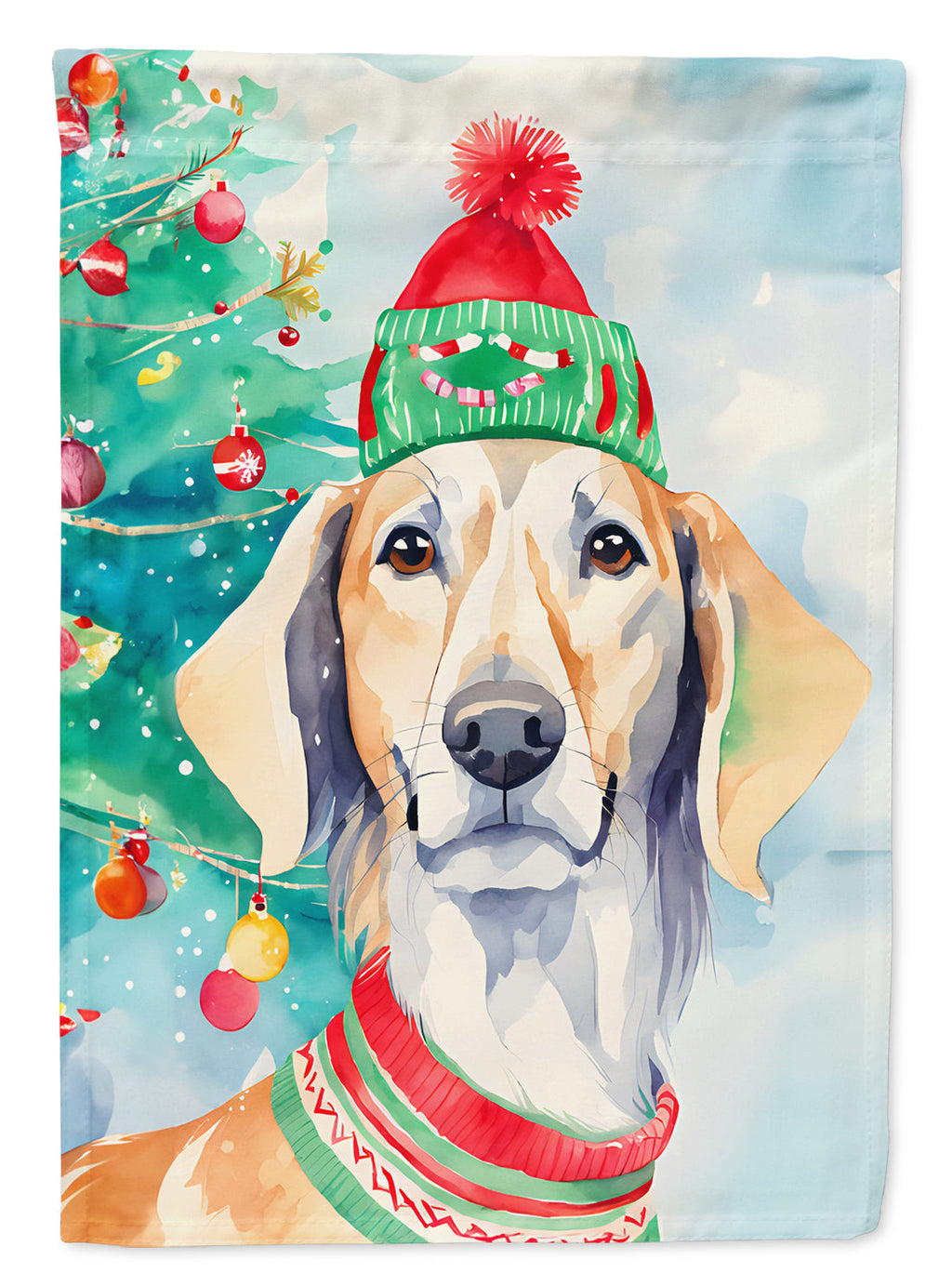 Saluki Christmas House Flag 28x40 Porch Sleeve Pole Decorative Outside Yard Banner Artwork Wall Hanging, Polyester