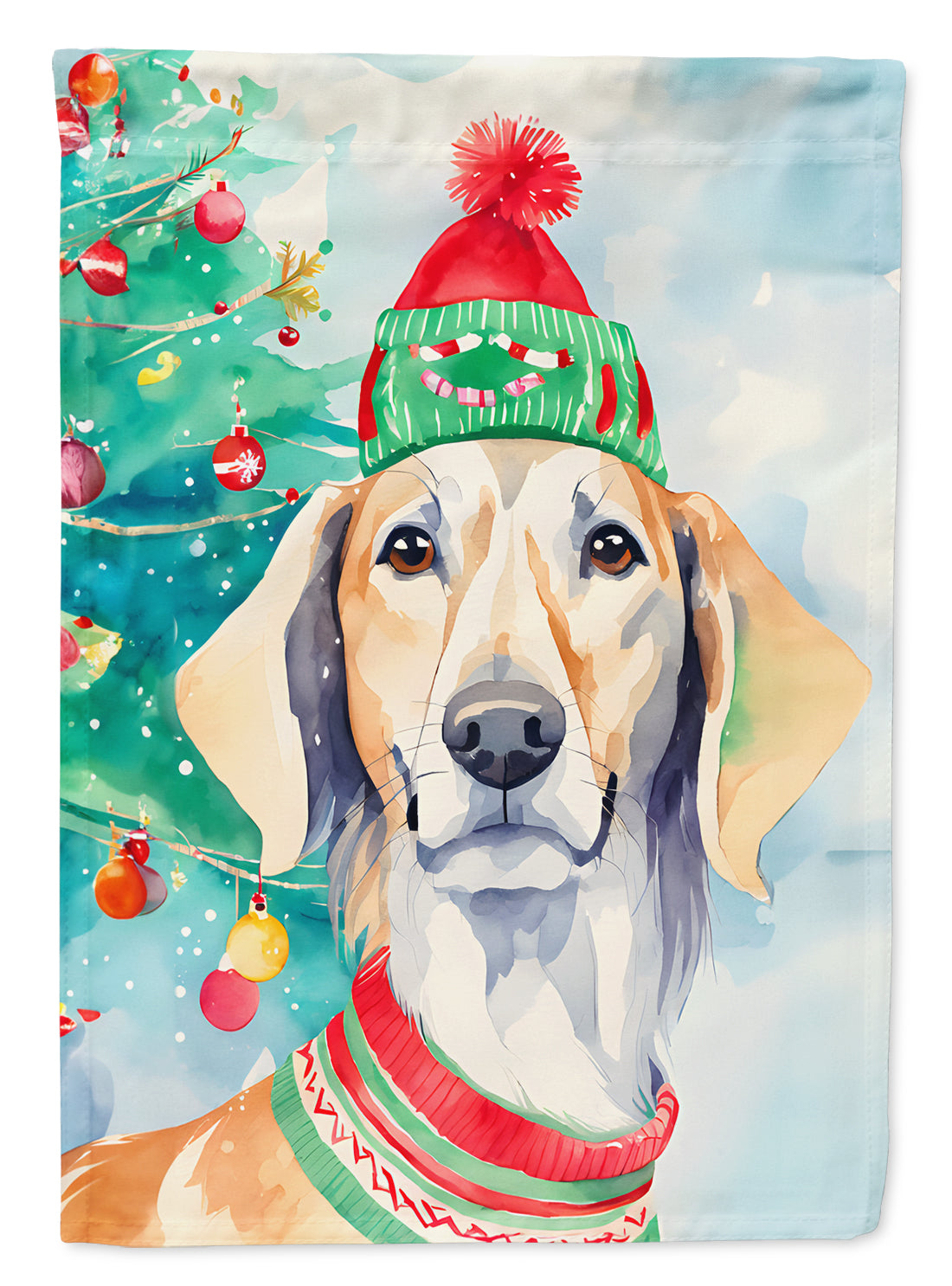 Saluki Christmas House Flag 28x40 Porch Sleeve Pole Decorative Outside Yard Banner Artwork Wall Hanging, Polyester
