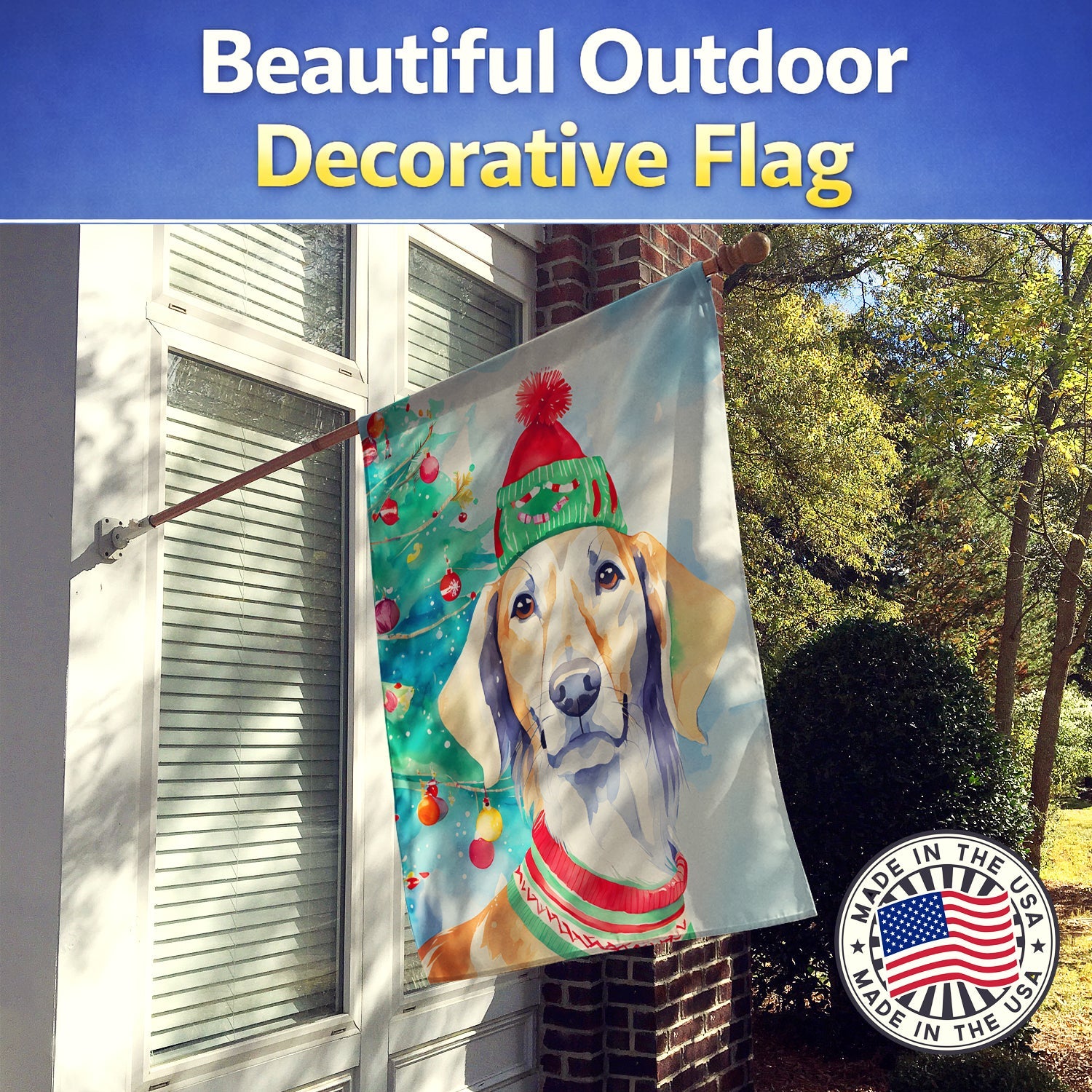 Saluki Christmas House Flag 28x40 Porch Sleeve Pole Decorative Outside Yard Banner Artwork Wall Hanging, Polyester