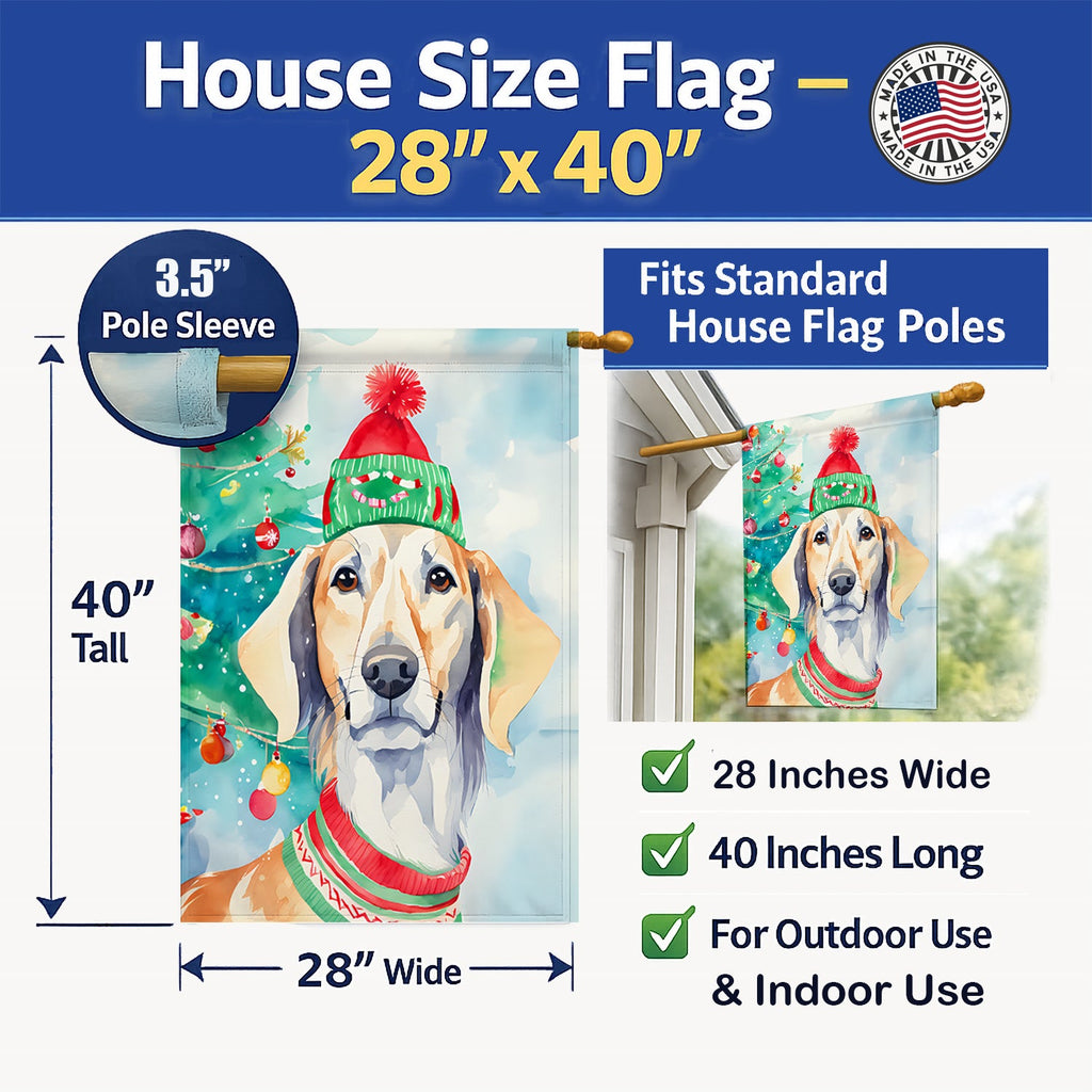 Saluki Christmas House Flag 28x40 Porch Sleeve Pole Decorative Outside Yard Banner Artwork Wall Hanging, Polyester